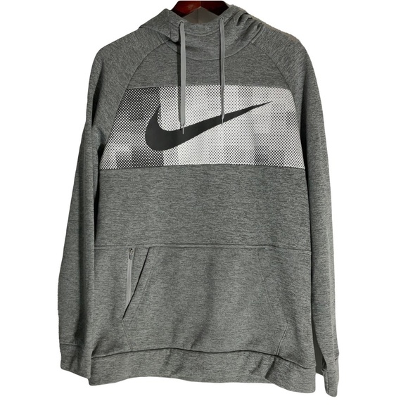 Nike Therma Fleece Dri-Fit Kangaroo Pocket w/Zip Slit Pockets Grey Black White M - Picture 1 of 9